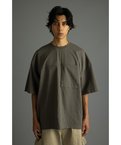 STYLEMIXER（スタイルミキサー）の「ヘビー天竺クロスステッチルーズT（Tシャツ/カットソー・メンズ・ダークカーキ/ブラック/ホワイト・MEDIUM/LARGE）」の3枚目の写真