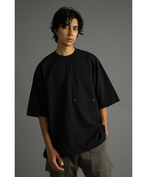 STYLEMIXER（スタイルミキサー）の「ヘビー天竺クロスステッチルーズT（Tシャツ/カットソー・メンズ・ダークカーキ/ブラック/ホワイト・MEDIUM/LARGE）」の4枚目の写真