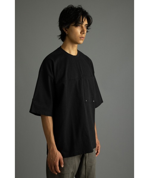 STYLEMIXER（スタイルミキサー）の「ヘビー天竺クロスステッチルーズT（Tシャツ/カットソー・メンズ・ダークカーキ/ブラック/ホワイト・MEDIUM/LARGE）」の7枚目の写真