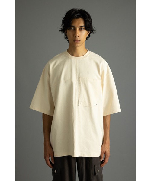 STYLEMIXER（スタイルミキサー）の「ヘビー天竺クロスステッチルーズT（Tシャツ/カットソー・メンズ・ダークカーキ/ブラック/ホワイト・MEDIUM/LARGE）」の16枚目の写真