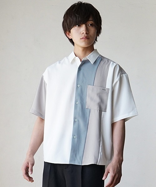 MinoriTY(マイノリティ)の「【MinoriTY】ルーズサイズカラー切替えレギュラーカラー半袖シャツ メンズ オーバーサイズ ルーズシルエット(シャツ/ブラウス・メンズ・ホワイト/グリーン/ブラック・M/L)」の1枚目の写真