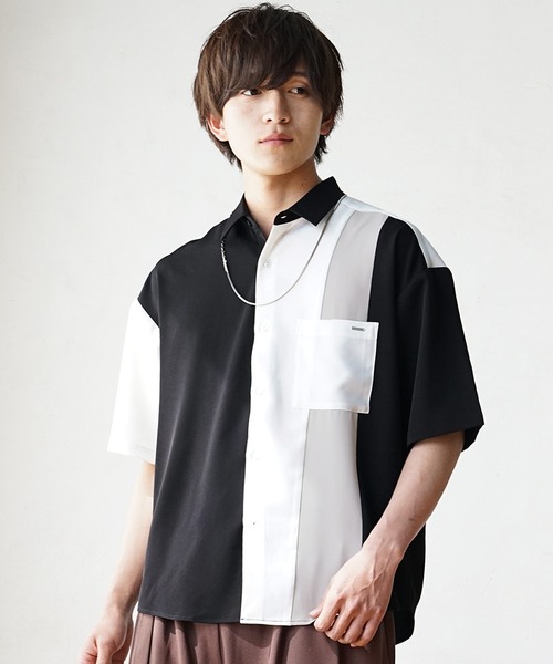 MinoriTY(マイノリティ)の「【MinoriTY】ルーズサイズカラー切替えレギュラーカラー半袖シャツ メンズ オーバーサイズ ルーズシルエット(シャツ/ブラウス・メンズ・ホワイト/グリーン/ブラック・M/L)」の2枚目の写真