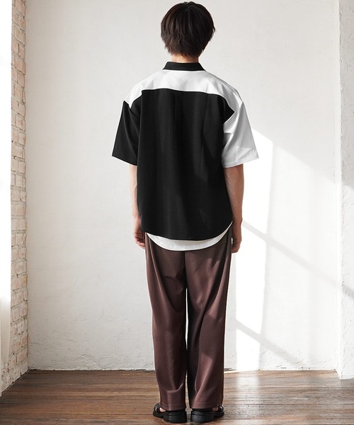 MinoriTY(マイノリティ)の「【MinoriTY】ルーズサイズカラー切替えレギュラーカラー半袖シャツ メンズ オーバーサイズ ルーズシルエット(シャツ/ブラウス・メンズ・ホワイト/グリーン/ブラック・M/L)」の5枚目の写真
