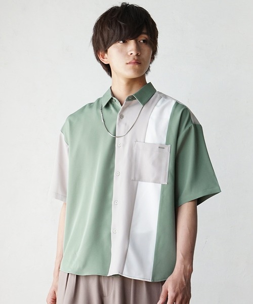 MinoriTY(マイノリティ)の「【MinoriTY】ルーズサイズカラー切替えレギュラーカラー半袖シャツ メンズ オーバーサイズ ルーズシルエット(シャツ/ブラウス・メンズ・ホワイト/グリーン/ブラック・M/L)」の10枚目の写真