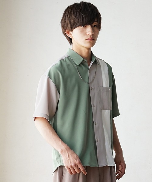 MinoriTY(マイノリティ)の「【MinoriTY】ルーズサイズカラー切替えレギュラーカラー半袖シャツ メンズ オーバーサイズ ルーズシルエット(シャツ/ブラウス・メンズ・ホワイト/グリーン/ブラック・M/L)」の15枚目の写真