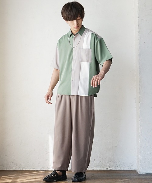 MinoriTY(マイノリティ)の「【MinoriTY】ルーズサイズカラー切替えレギュラーカラー半袖シャツ メンズ オーバーサイズ ルーズシルエット(シャツ/ブラウス・メンズ・ホワイト/グリーン/ブラック・M/L)」の7枚目の写真