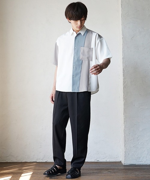 MinoriTY(マイノリティ)の「【MinoriTY】ルーズサイズカラー切替えレギュラーカラー半袖シャツ メンズ オーバーサイズ ルーズシルエット(シャツ/ブラウス・メンズ・ホワイト/グリーン/ブラック・M/L)」の6枚目の写真