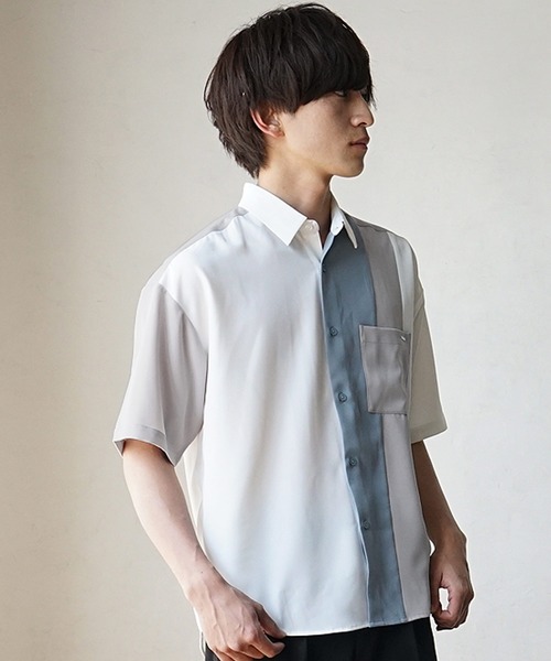 MinoriTY(マイノリティ)の「【MinoriTY】ルーズサイズカラー切替えレギュラーカラー半袖シャツ メンズ オーバーサイズ ルーズシルエット(シャツ/ブラウス・メンズ・ホワイト/グリーン/ブラック・M/L)」の14枚目の写真