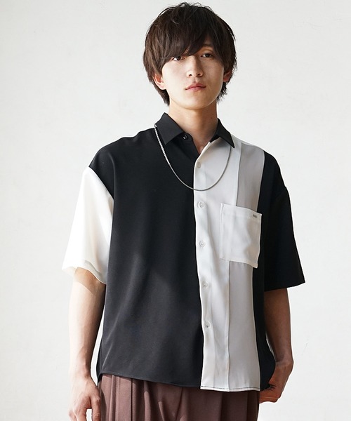 MinoriTY(マイノリティ)の「【MinoriTY】ルーズサイズカラー切替えレギュラーカラー半袖シャツ メンズ オーバーサイズ ルーズシルエット(シャツ/ブラウス・メンズ・ホワイト/グリーン/ブラック・M/L)」の18枚目の写真