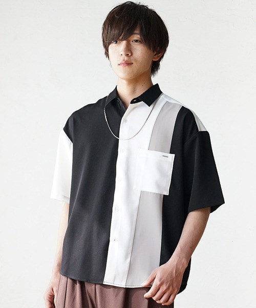 MinoriTY(マイノリティ)の「【MinoriTY】ルーズサイズカラー切替えレギュラーカラー半袖シャツ メンズ オーバーサイズ ルーズシルエット(シャツ/ブラウス・メンズ・ホワイト/グリーン/ブラック・M/L)」の12枚目の写真