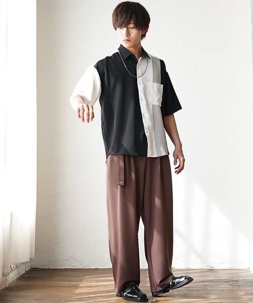 MinoriTY(マイノリティ)の「【MinoriTY】ルーズサイズカラー切替えレギュラーカラー半袖シャツ メンズ オーバーサイズ ルーズシルエット(シャツ/ブラウス・メンズ・ホワイト/グリーン/ブラック・M/L)」の4枚目の写真