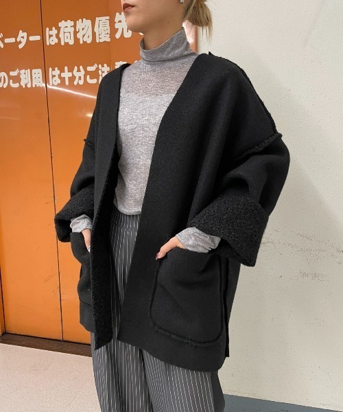 AIC.（エーアイシー）の「リバーシブルリングボアオーバージャケット（ノーカラージャケット・レディース・ブラック/ベージュ/グレー・FREE）」の17枚目の写真