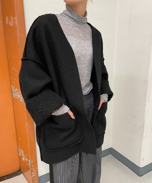 AIC.（エーアイシー）の「リバーシブルリングボアオーバージャケット（ノーカラージャケット・レディース・ブラック/ベージュ/グレー・FREE）」の18枚目の写真