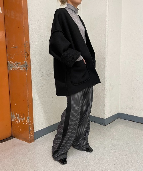 AIC.（エーアイシー）の「リバーシブルリングボアオーバージャケット（ノーカラージャケット・レディース・ブラック/ベージュ/グレー・FREE）」の20枚目の写真