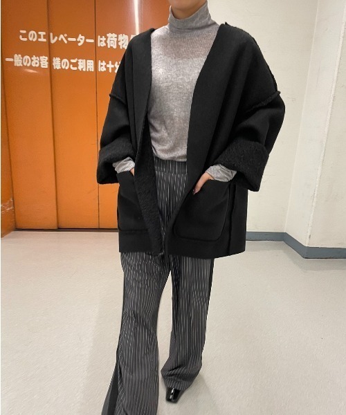 AIC.（エーアイシー）の「リバーシブルリングボアオーバージャケット（ノーカラージャケット・レディース・ブラック/ベージュ/グレー・FREE）」の21枚目の写真