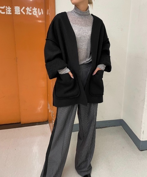 AIC.（エーアイシー）の「リバーシブルリングボアオーバージャケット（ノーカラージャケット・レディース・ブラック/ベージュ/グレー・FREE）」の19枚目の写真