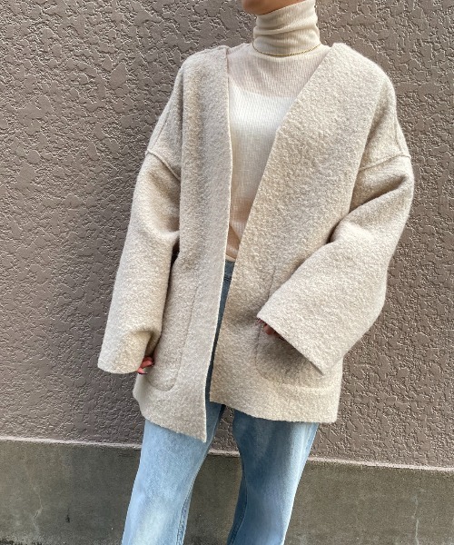 AIC.（エーアイシー）の「リバーシブルリングボアオーバージャケット（ノーカラージャケット・レディース・ブラック/ベージュ/グレー・FREE）」の11枚目の写真