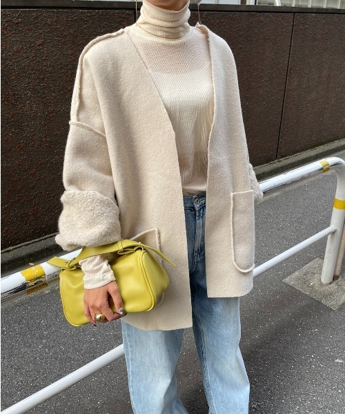 AIC.（エーアイシー）の「リバーシブルリングボアオーバージャケット（ノーカラージャケット・レディース・ブラック/ベージュ/グレー・FREE）」の6枚目の写真