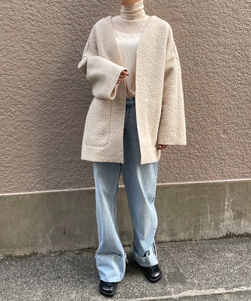 AIC.（エーアイシー）の「リバーシブルリングボアオーバージャケット（ノーカラージャケット・レディース・ブラック/ベージュ/グレー・FREE）」の13枚目の写真