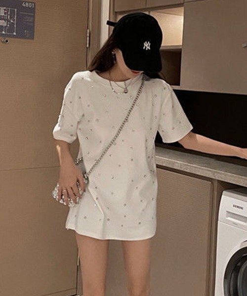 GLAMOROUS JANE(グラマラスジェーン)の「ビジューオーバーサイズTシャツ(Tシャツ/カットソー・レディース・ホワイト/ブラック・FREE)」の3枚目の写真