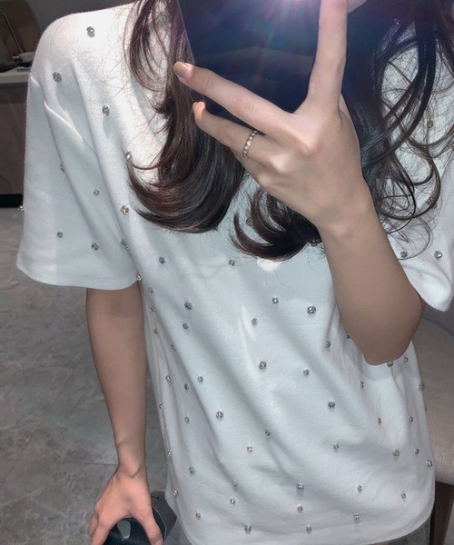 GLAMOROUS JANE(グラマラスジェーン)の「ビジューオーバーサイズTシャツ(Tシャツ/カットソー・レディース・ホワイト/ブラック・FREE)」の15枚目の写真