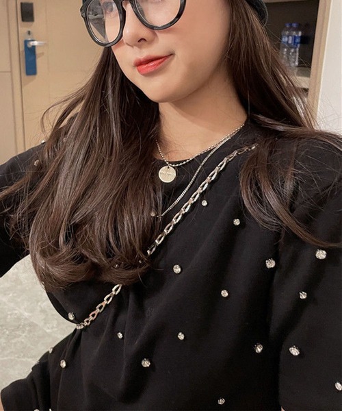 GLAMOROUS JANE(グラマラスジェーン)の「ビジューオーバーサイズTシャツ(Tシャツ/カットソー・レディース・ホワイト/ブラック・FREE)」の6枚目の写真