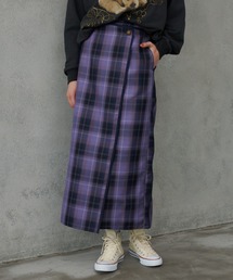 配色チェックラップスカート