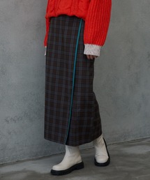 配色チェックラップスカート