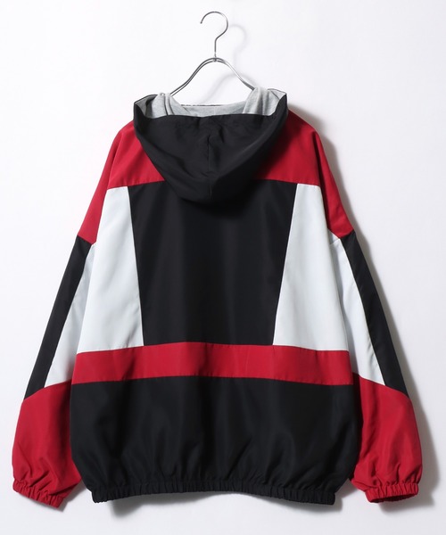 美品⭐︎ナイロン パデッドジャケット セール】切替パネル配色フードジャケットブルゾン/ナイロン