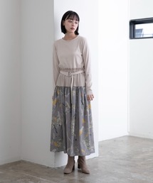 アブストラクト箔プリントレイヤードワンピース