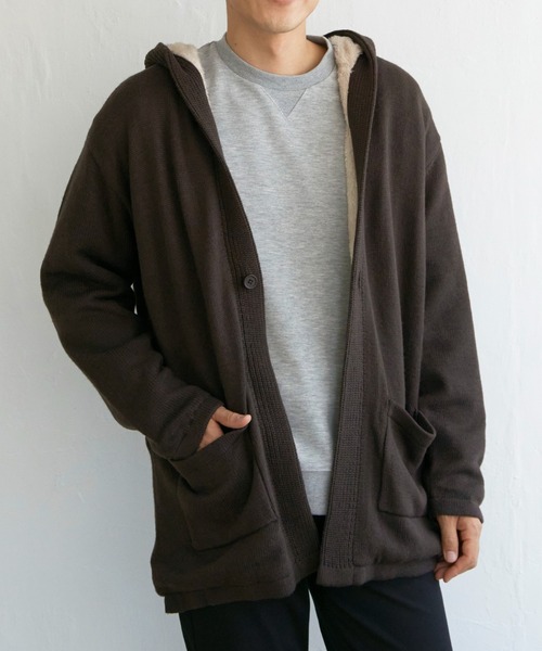 ikka(イッカ)の「ボアフリースニットフーディガン(カーディガン/ボレロ・メンズ・ブラック/ベージュ/ブラウン・S/M/L/XL)」の2枚目の写真