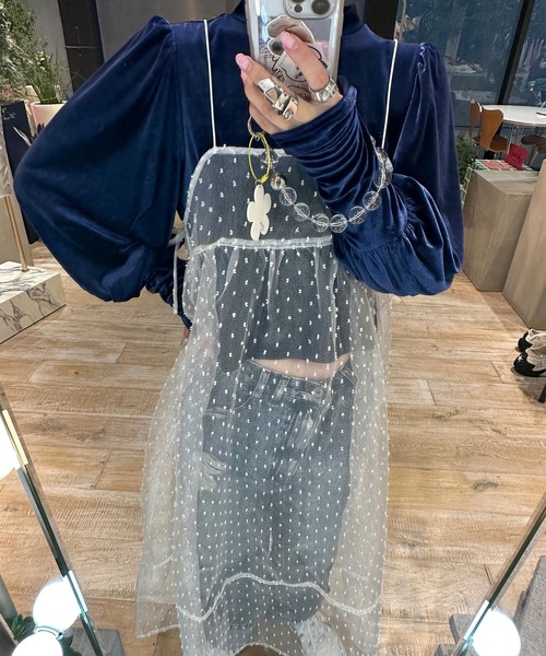 Alley by w closet（アリーバイダブルクローゼット）の「【Alley】マットベロアボリューム袖ハイネックプルオーバー（Tシャツ/カットソー・レディース・オレンジ系/ネイビー・FREE）」の13枚目の写真