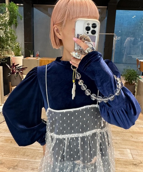 Alley by w closet（アリーバイダブルクローゼット）の「【Alley】マットベロアボリューム袖ハイネックプルオーバー（Tシャツ/カットソー・レディース・オレンジ系/ネイビー・FREE）」の16枚目の写真