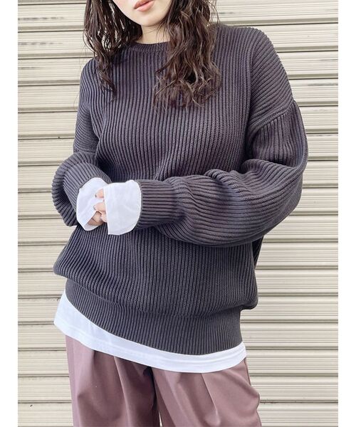 MURUA（ムルーア）の「バルキーコットンオーバーニット（ニット/セーター・レディース・ピンク/グレー/ネイビー/アイボリー/レッド/モカ・FREE）」の3枚目の写真