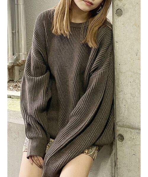 MURUA（ムルーア）の「バルキーコットンオーバーニット（ニット/セーター・レディース・ピンク/グレー/ネイビー/アイボリー/レッド/モカ・FREE）」の4枚目の写真