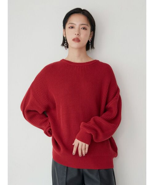 MURUA（ムルーア）の「バルキーコットンオーバーニット（ニット/セーター・レディース・ピンク/グレー/ネイビー/アイボリー/レッド/モカ・FREE）」の12枚目の写真