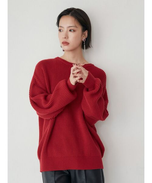 MURUA（ムルーア）の「バルキーコットンオーバーニット（ニット/セーター・レディース・ピンク/グレー/ネイビー/アイボリー/レッド/モカ・FREE）」の13枚目の写真