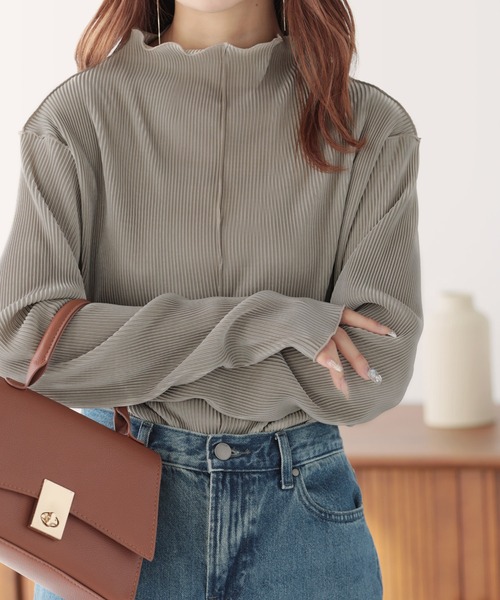 nouvellemoi（ヌーベルモイ）の「2wayメロープリーツハイネックトップス（Tシャツ/カットソー・レディース・グレイッシュベージュ/ブラック/グレー/アイボリー・S/L/M）」の16枚目の写真