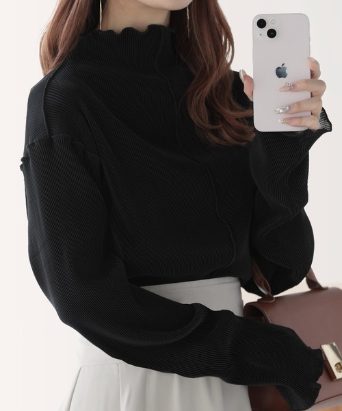 nouvellemoi（ヌーベルモイ）の「2wayメロープリーツハイネックトップス（Tシャツ/カットソー・レディース・グレイッシュベージュ/ブラック/グレー/アイボリー・S/L/M）」の18枚目の写真