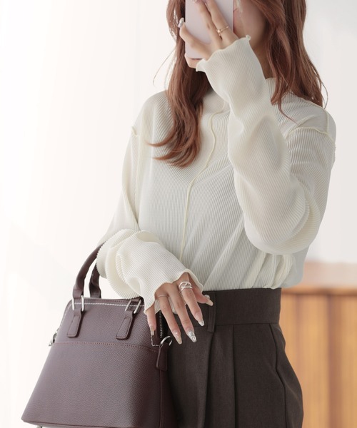 nouvellemoi（ヌーベルモイ）の「2wayメロープリーツハイネックトップス（Tシャツ/カットソー・レディース・グレイッシュベージュ/ブラック/グレー/アイボリー・S/L/M）」の20枚目の写真