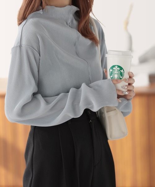 nouvellemoi（ヌーベルモイ）の「2wayメロープリーツハイネックトップス（Tシャツ/カットソー・レディース・グレイッシュベージュ/ブラック/グレー/アイボリー・S/L/M）」の21枚目の写真