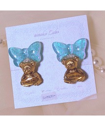 【ainoko Labo】feminine ribbon teddy bear earrings(MA)