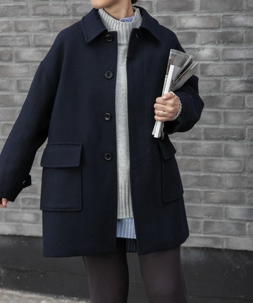新品タグ付き♡DOORS FORK&SPOONバルカラーミドルコート✽navy FORK&SPOON（フォークアンドスプーン）の「FORK&SPOON バル