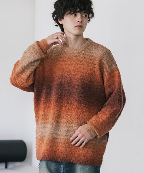 オーバーサイズグラデーションボーダーブークレーニットセーター（ニット/セーター）｜Rocky Monroe（ロッキーモンロー）