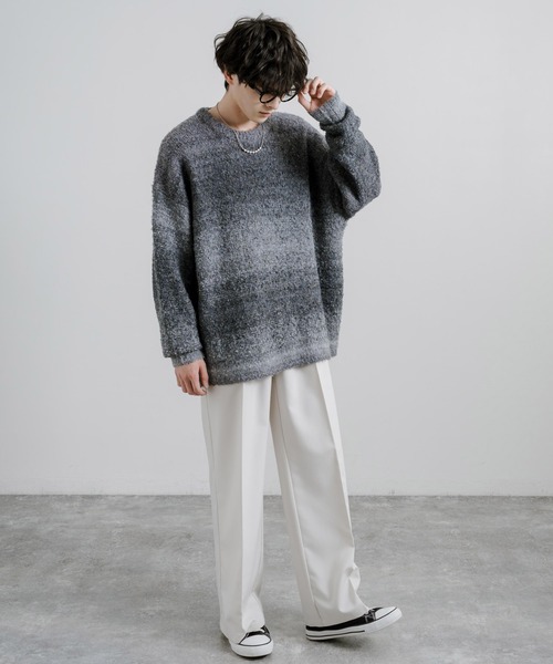 オーバーサイズグラデーションボーダーブークレーニットセーター（ニット/セーター）｜Rocky Monroe（ロッキーモンロー）