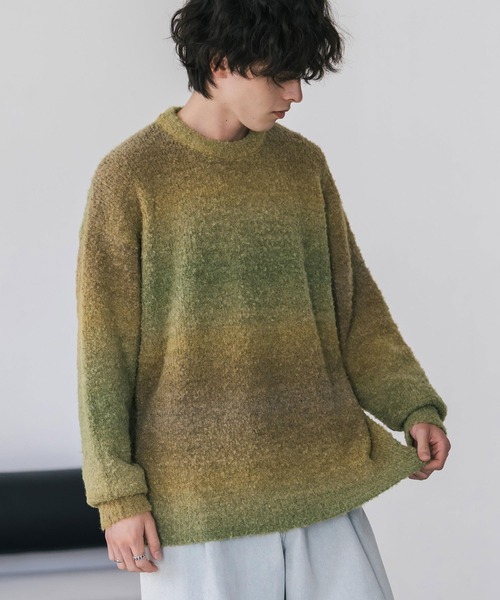 セール】新色追加 オーバーサイズ ウール混ブークレー段染め