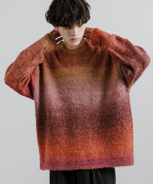 オーバーサイズグラデーションボーダーブークレーニットセーター（ニット/セーター）｜Rocky Monroe（ロッキーモンロー）