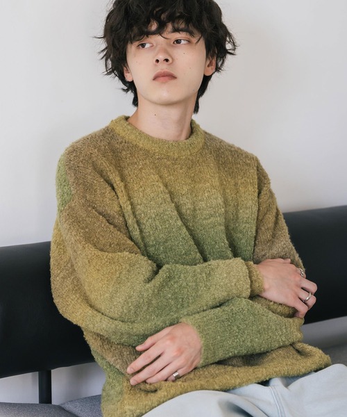 セール】新色追加 オーバーサイズ ウール混ブークレー段染め