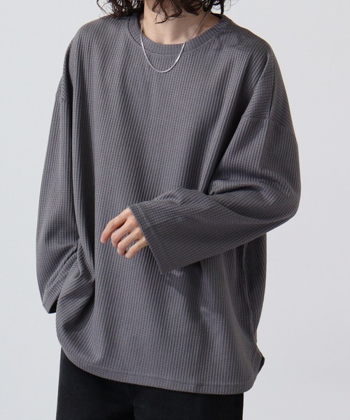 revertical（リバーティカル）の「ワッフル調BIGシルエットT（Tシャツ/カットソー・メンズ・ブルー/グレー/ブラック/ワイン・M/L）」の2枚目の写真