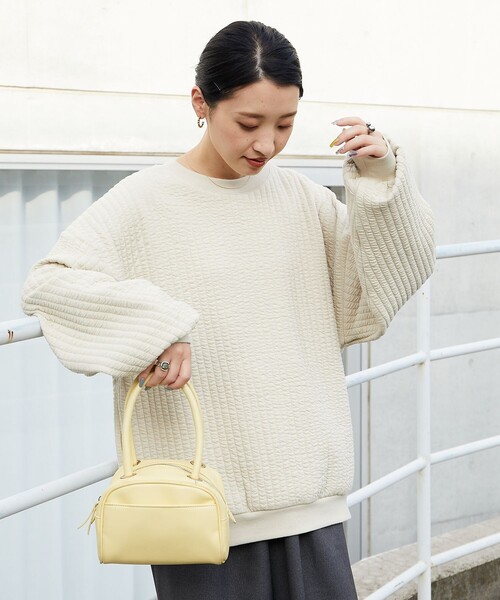 FREAK'S STORE（フリークスストア）の「田辺あゆみ × FREAK'S STORE/田辺あゆみ 限定展開　ジャガードキルト スウェットプルオーバー（スウェット/ユニセックス）（スウェット・レディース・ブラック/ラベンダー/オフホワイト・ﾌﾘ-）」の7枚目の写真